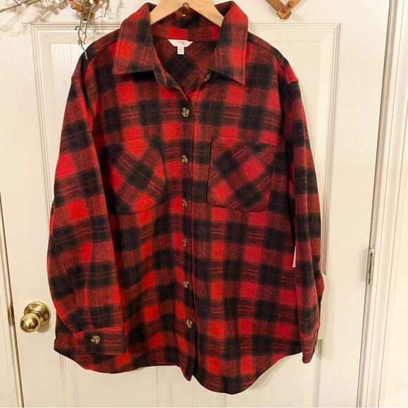 Terra & Sky Utility Jacket Red and Black Checkered Flannel - Picture 1 of 8